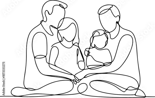 Continuous Line Art of a Family Sitting Together – Minimal One Line Togetherness Illustration, Modern Emotional Design