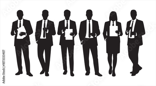 Corporate people black silhouettes set for teamwork, leadership and office concepts