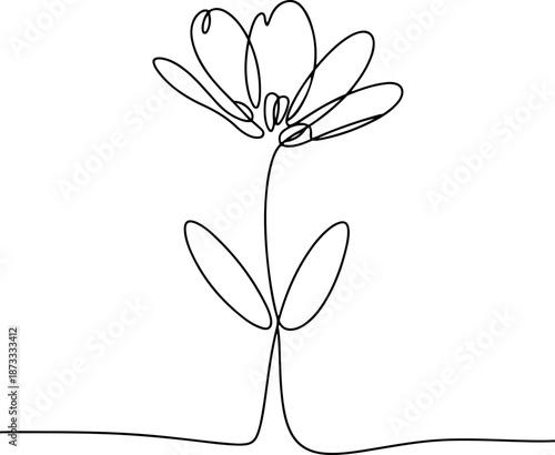 Continuous Line Art of a Blooming Flower – Minimal One Line Floral Illustration, Elegant Botanical Design
