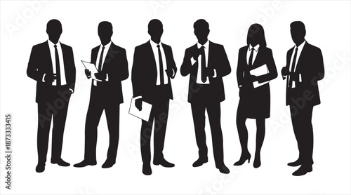 Professional business team silhouettes collection with men and women in formal attire