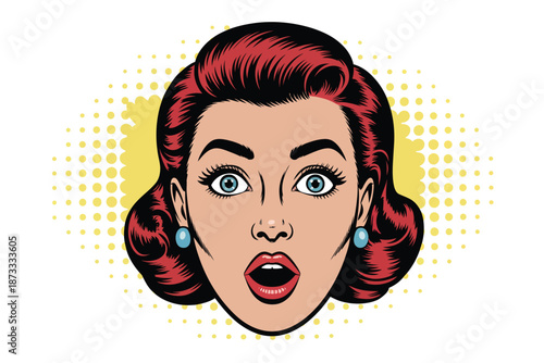 A cartoon woman with a shocked expression and red hair looks surprised