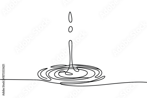 A minimalist line drawing of a water droplet creating ripples in a pool