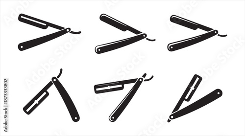 Classic shaving razor black silhouettes set for barbershop and personal care concepts