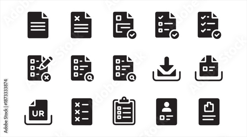 Data organization and paperwork black silhouettes set for administration and records