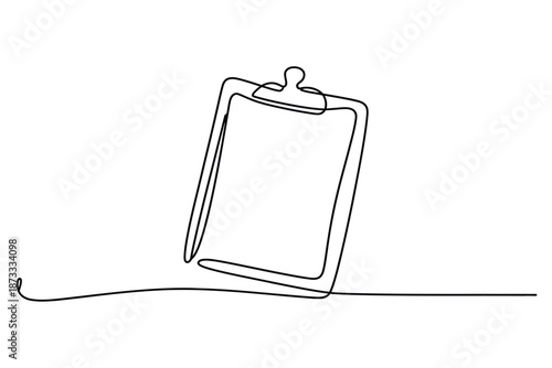 A minimalist line drawing of a clipboard with a blank paper