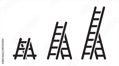 Step ladder and climbing ladder silhouette icon pack isolated on white background