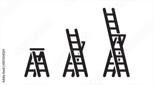 Construction ladder silhouettes collection with step and extension ladder designs