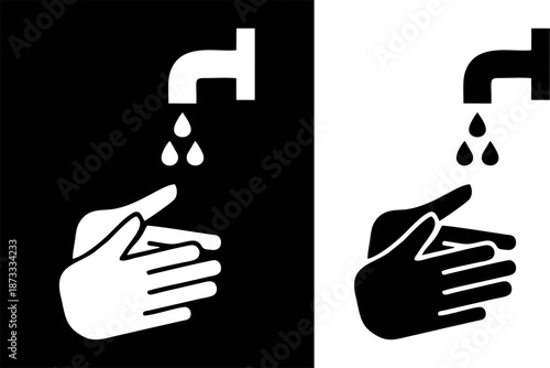 Hand Washing Hygiene And Water Faucet Icon Set