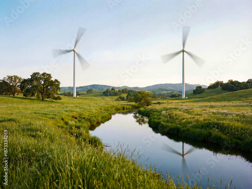 Windräder auf der grünen Wiese.