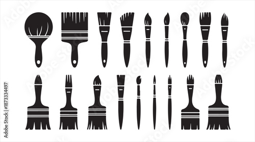 Art and paint brush black silhouettes set for design, illustration and decoration