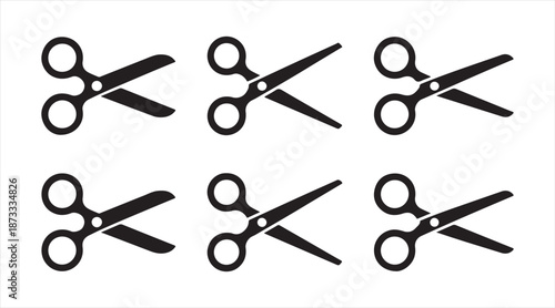Office and craft scissors black silhouettes set in multiple positions