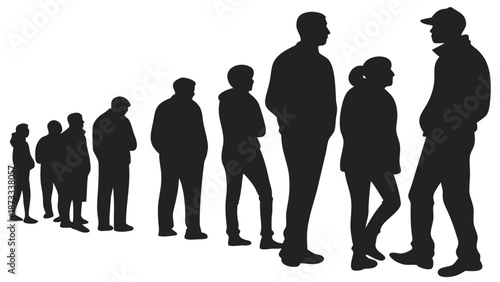 a progression of human figures depicted in a dark contrasting style representing life stages silhouette