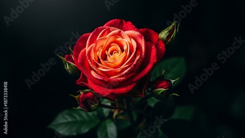 Vibrant Red Rose Dark Background Floral.