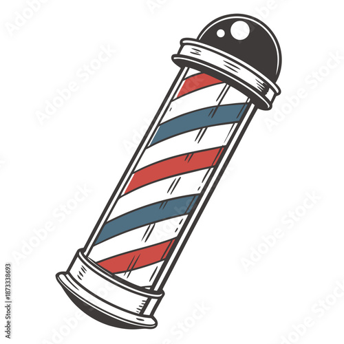 a vintage barber pole design with red white and blue stripes leaning slightly to the right silhouette
