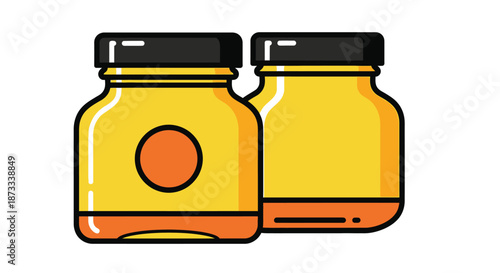 Two yellow supplement containers with black lids stand ready for nutritional product.