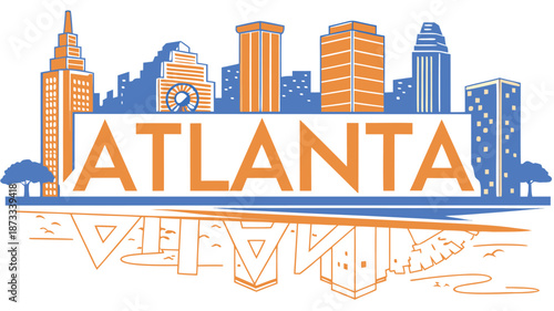 A vibrant depiction of atlanta s skyline with iconic buildings and a bold city name silhouette