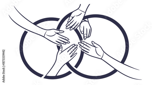 Intertwined hands forming circular shapes symbolizing unity connection and support in a striking silhouette high quality
