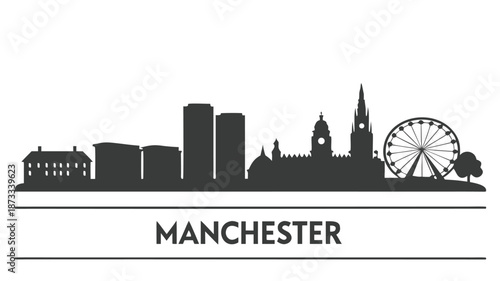 a striking manchester cityscape presented in a minimalist black and white silhouette style high quality professional