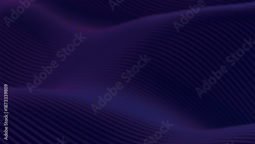 Dynamic blue particle wave background, perfect for technology themes, futuristic designs or abstract presentations. Vector illustration with dark backdrop.