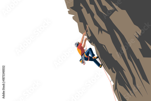 A person rock climbing up a steep cliff face with determination