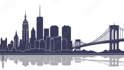 A striking new york city skyline illustration featuring iconic buildings and the brooklyn bridge silhouette