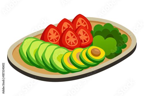Fresh vegetable platter with avocado tomato and cucumber slices