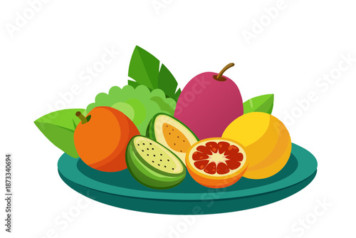 Exotic tropical fruit platter with colorful guava mango and passionfruit
