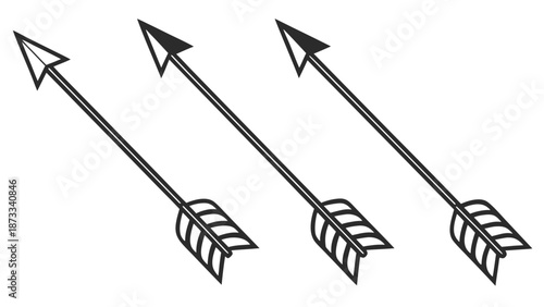 Three black arrows pointing upwards minimalist design with feathered fletching a striking visual silhouette high quality