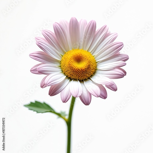 Isolated oxeye daisy with bright petals on white. Spring blossom with detailed texture. Floral element looks elegant. Graphic resource for decoration, design. Botanical model is decorative, fresh.