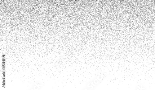 Gradient grain noise pattern. Faded spray patern. Smooth grainy grit. Snow falling from above. Fades transition. Fadew grunge stipple texture. Fading pointillism. Dot background. Vector illustration