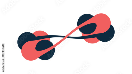 A modern abstract graphic design featuring interconnected shapes and lines in a bold color scheme