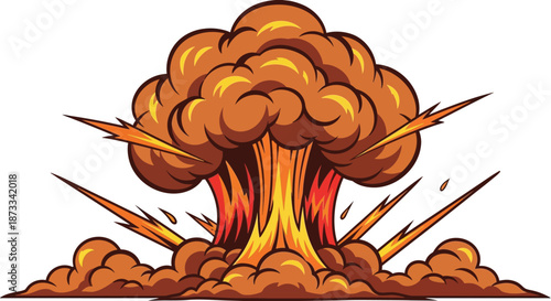 Massive brown mushroom cloud explosion symbolizes destruction and catastrophic.