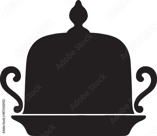 Black silhouette of covered serving dish with handles 2