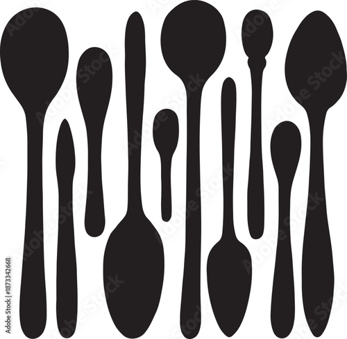 Black silhouettes of various makeup brushes beauty