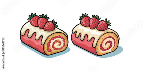 Collection of swiss roll cake slices and whole cake illustration