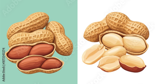 Assorted peanuts in shells and shelled kernels are displayed against a light.