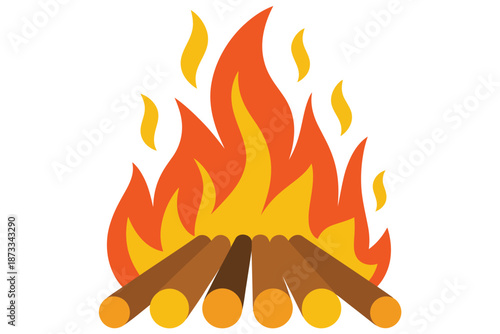A vibrant cartoon illustration of a campfire burning brightly on a plain white background