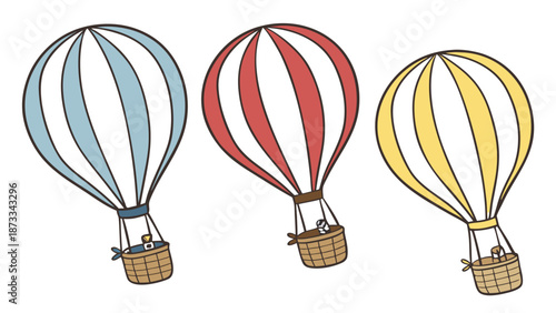 a whimsical arrangement of colorful hot air balloons in a simple and charming illustrative style silhouette