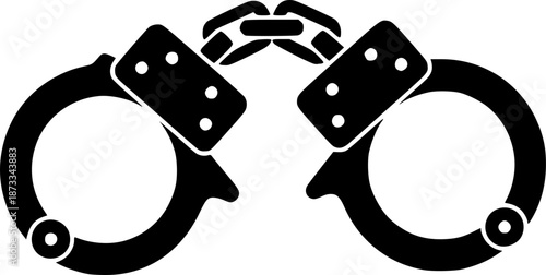 Two steel handcuffs closed on a white background representing law enforcement
