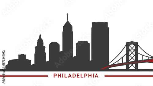 A striking black cityscape of philadelphia featuring iconic landmarks and the benjamin franklin bridge silhouette