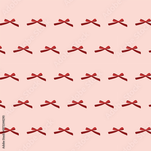 Red bow seamless pattern, swatch available in swatches panel, cute ribbon background on soft pink