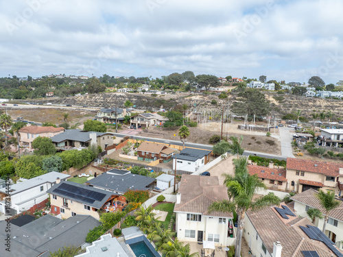 Aerial view of Wealthy Del Mar town in San Diego South California, USA. 