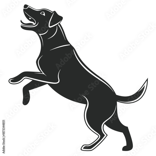 A captivating black dog playfully reaching upwards with its front paws a striking silhouette high quality