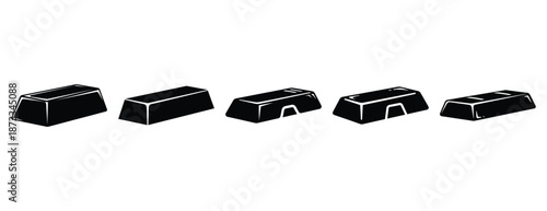 aluminum ingot silhouette icon set, solid style, vector illustration