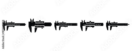 caliper gauge silhouette icon set, solid style, vector illustration