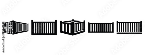 cargo container silhouette icon set, solid style, vector illustration