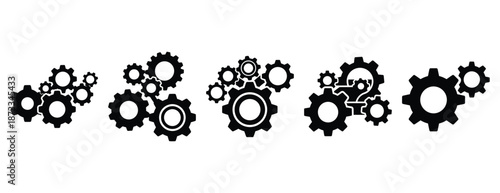 cogwheel assembly silhouette icon set, solid style, vector illustration
