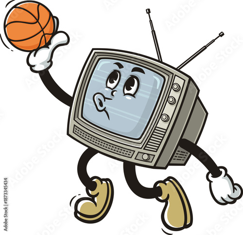 Old television mascot cartoons playing slam dunk basketball