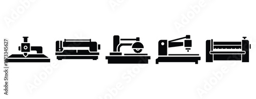 cutting machine silhouette icon set, solid style, vector illustration