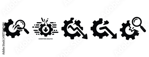 downtime analysis silhouette icon set, solid style, vector illustration